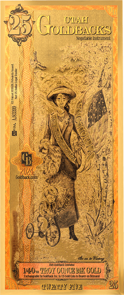Front of the 25 Utah Goldback featuring Victory